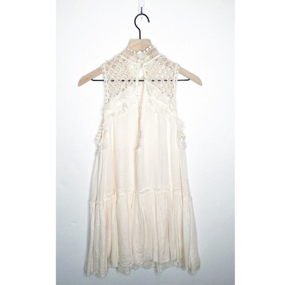 Free People FP One Ma Jolie Crochet High Neck Boho Mini Dress Blush Pink Size S - Picture 3 of 7